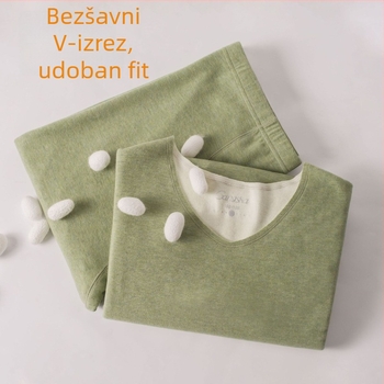 Muški bezšivni termalni bazni sloj gornji dio, dugi rukav, dvostrani flis, ekstra debeli 301–350 g/m², V-izrez