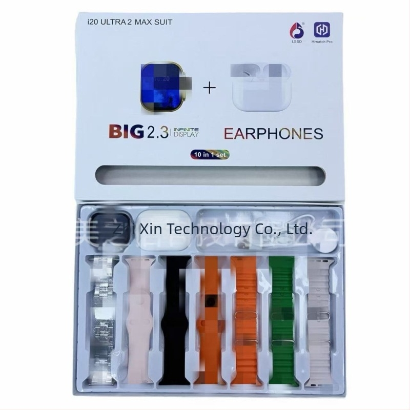 I20 Bluetooth slušalice i pametni sat — 44 mm kvadratni TFT ekran, zdravstveni senzori (pritisak, otkucaji srca, SpO2, san), NFC, bežično punjenje, kompatibilno s iOS