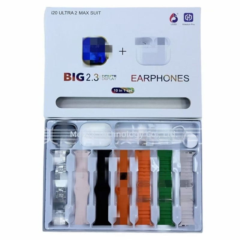 I20 Bluetooth slušalice i pametni sat — 44 mm kvadratni TFT ekran, zdravstveni senzori (pritisak, otkucaji srca, SpO2, san), NFC, bežično punjenje, kompatibilno s iOS