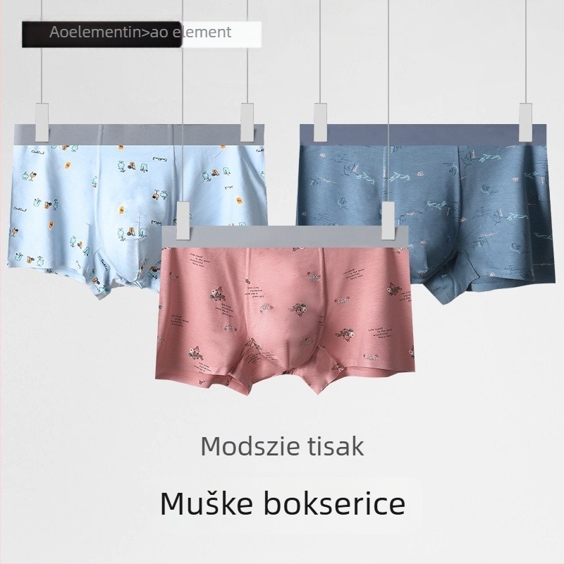 Muške prozračne bezšivne bokserice s otisom, viskozna pletenina, srednji pojas, 90–95% viskoz