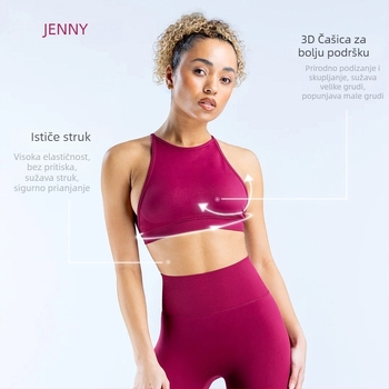 Ženski sportski grudnjak s halterom, s uklonjivim jastučićima, uski kroj, 90% najlon / 10% elastan, kraća duljina do trbuha