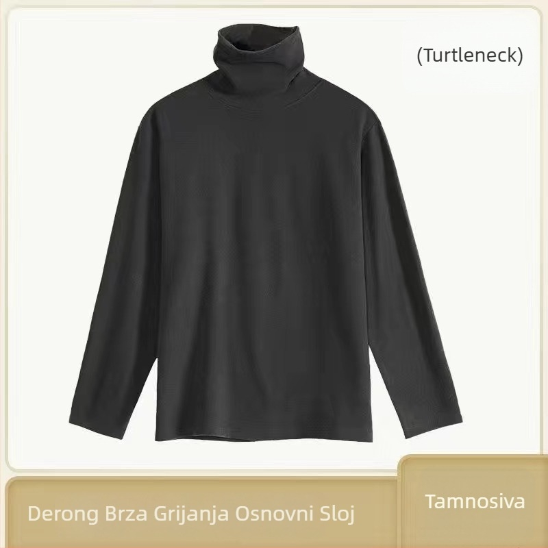 Muški termalni bazni sloj top s visokim ovratnikom, dugim rukavima, poliester, prozračan