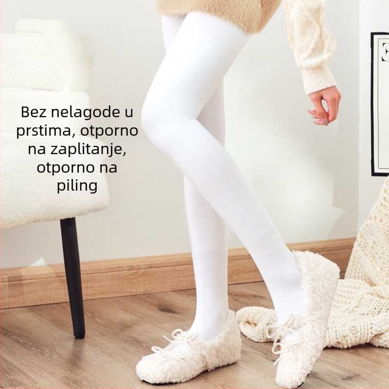 180D Bijela baršun bezšivna, protuklizna, s fleec podstavom, debele dječje plesne tajice