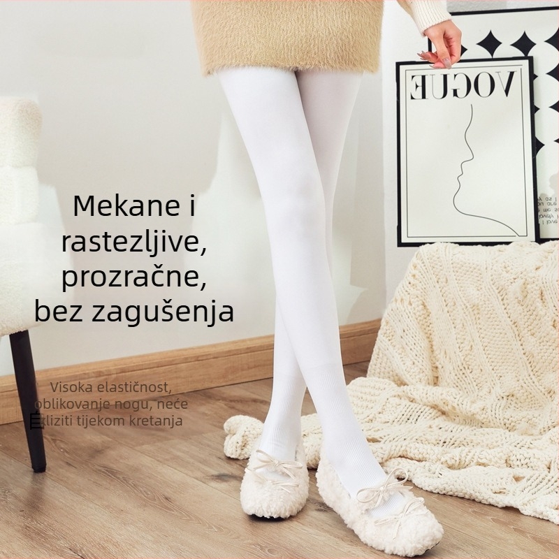 180D Bijela baršun bezšivna, protuklizna, s fleec podstavom, debele dječje plesne tajice