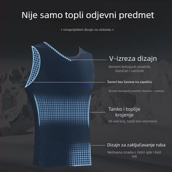 Bezšavni termalni prsluk s flis podstavom, pamuk tkanina, V-izrez, proljeće 2024