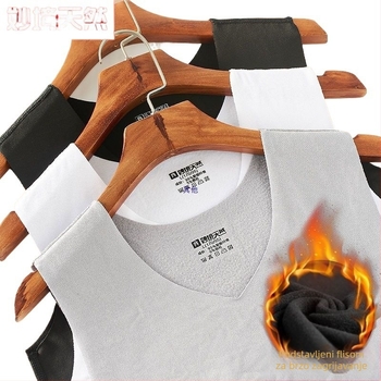 Bezšavni termalni prsluk s flis podstavom, pamuk tkanina, V-izrez, proljeće 2024