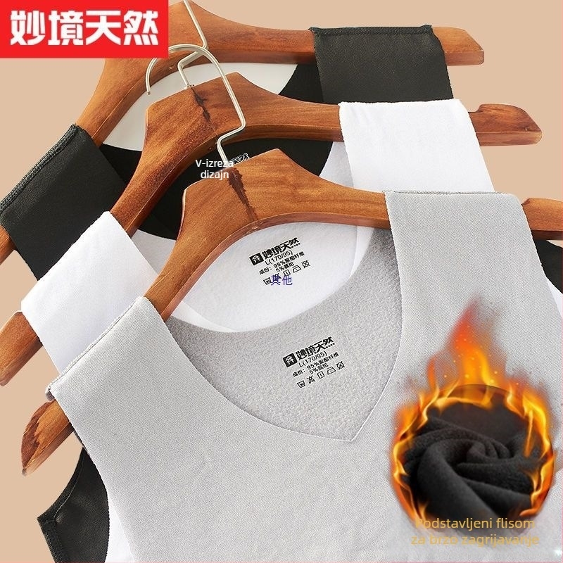 Bezšavni termalni prsluk s flis podstavom, pamuk tkanina, V-izrez, proljeće 2024