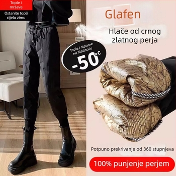 Ženske hlače Black Gold Graphene 90, bijeli patkini down, za vanjsku upotrebu, fleece podstava, debele, tople, otporne na vjetar i vodonepropusne zimi