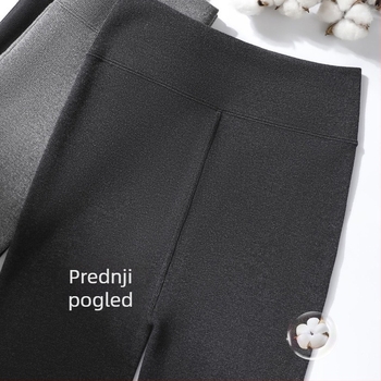 Ženske legice od pamuka s tri-zonom kompresijom od velura, debeli flis podstava za zimu, vitk izgled