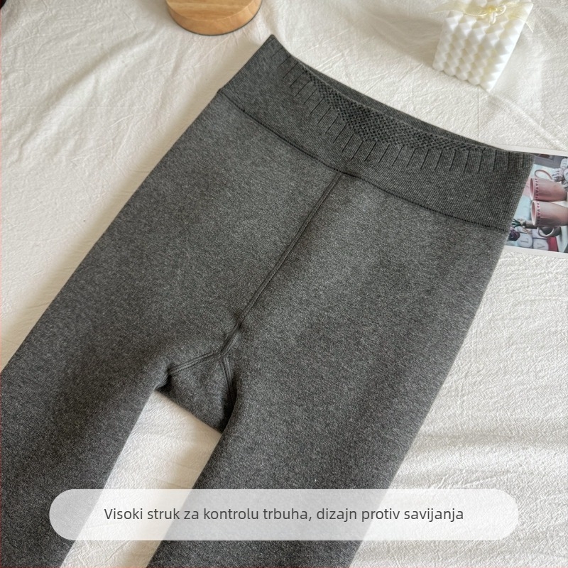 Leggings sive boje u stilu zvijezda, s crnim vunenim tajicama, model 2025