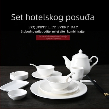 Porcelanski hotelski servis – plosnati tanjuri, okrugli, jednostavan uzorak, moderni minimalistički stil, 3-4 komada
