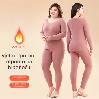 Ženski termalni komplet u plus veličini, top s dugim rukavima i hlače s fleeceom, za jesen zimu