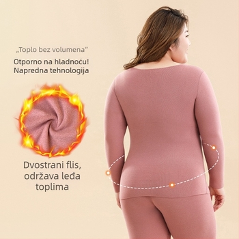 Ženski termalni komplet u plus veličini, top s dugim rukavima i hlače s fleeceom, za jesen zimu