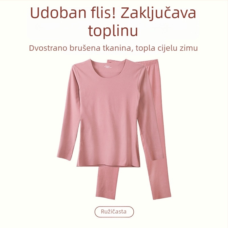 Ženski termalni komplet u plus veličini, top s dugim rukavima i hlače s fleeceom, za jesen zimu