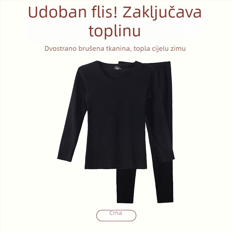Ženski termalni komplet u plus veličini, top s dugim rukavima i hlače s fleeceom, za jesen zimu