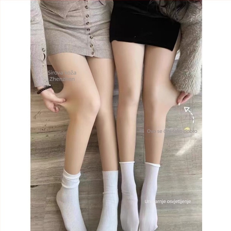 Zimske tajice s fleece podstavom, boja kože, debele pletene