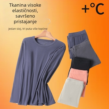 Unisex set osnovnog sloja od Tencel toplog pamuka i lyocella — lagani jesensko-zimski komplet, gornji dio s okruglim izrezom i hlače, dugi rukav, s baršunastom unutarnjom podstavom