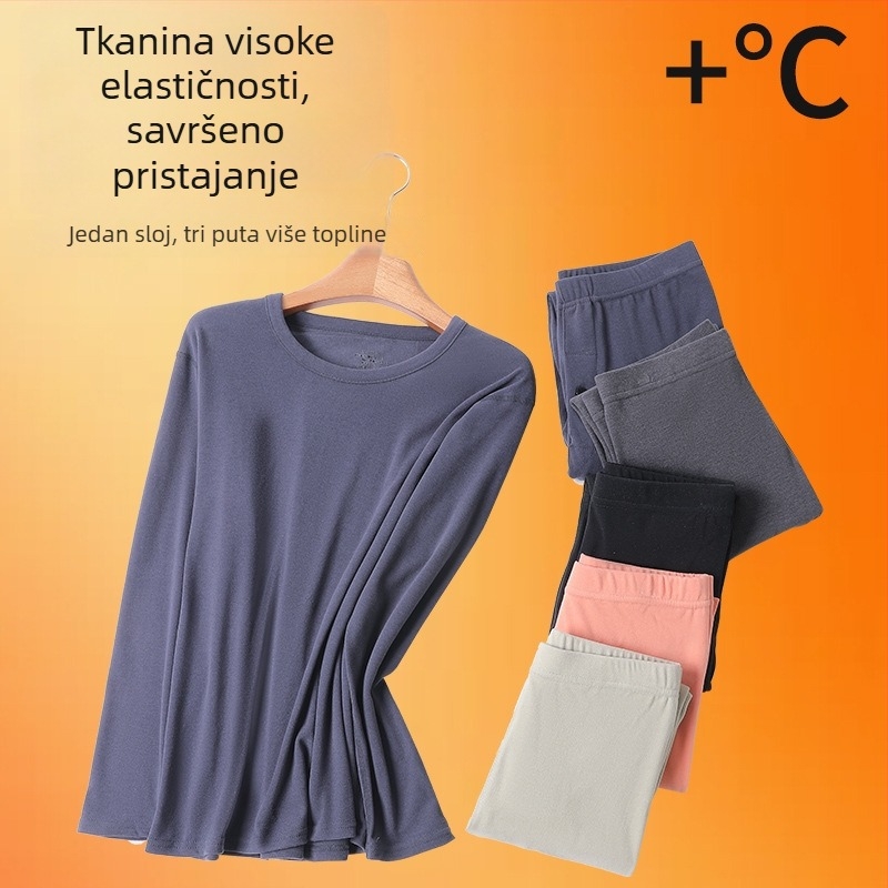 Unisex set osnovnog sloja od Tencel toplog pamuka i lyocella — lagani jesensko-zimski komplet, gornji dio s okruglim izrezom i hlače, dugi rukav, s baršunastom unutarnjom podstavom
