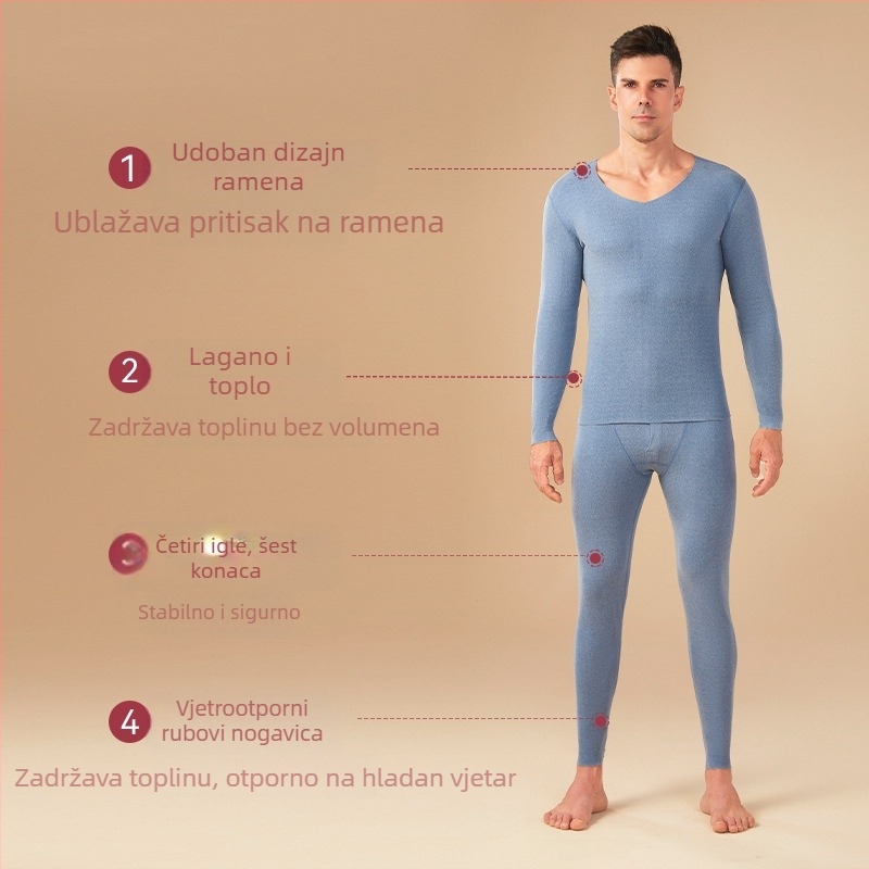 Muški termalni set s fleece-om Derong AB tkanina, V-izrez, uski kroj