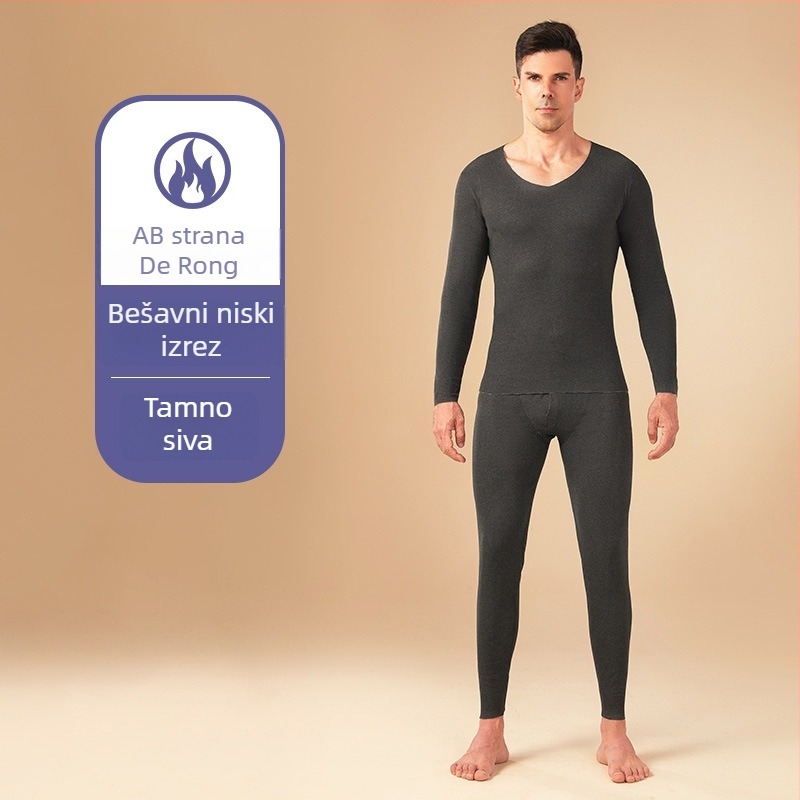 Muški termalni set s fleece-om Derong AB tkanina, V-izrez, uski kroj