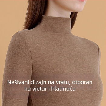 Ženski termalni komplet od vune i svile – poluvisoki ovratnik, dvostruki sloj, plišasta podstava, grijanje, gornji dio i hlače