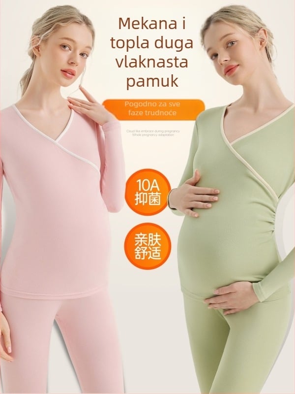 Majčinski termički set za dojenje – pidžame za dojenje, jesensko‑zimski topovi i hlače, poliestersko‑spandeks mješavina (90–95% poliestera, do 30% spandeksa)