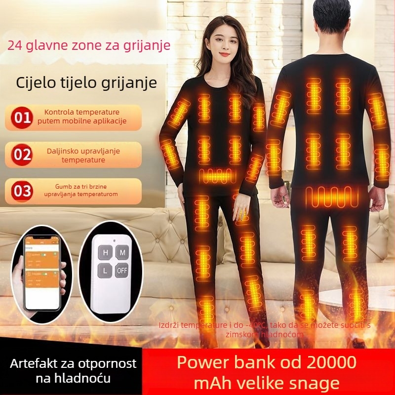 24-zonsko grijano odijelo za cijelo tijelo, stalne temperature, USB napajanje, unisex