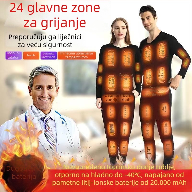 24-zonsko grijano odijelo za cijelo tijelo, stalne temperature, USB napajanje, unisex