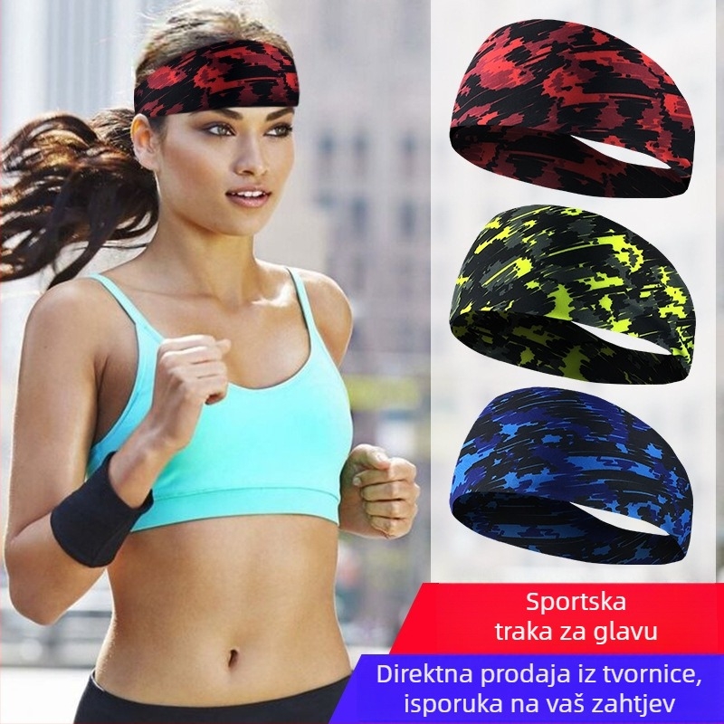Kamuflažna Lycra traka za glavu, dišeća i upija znoj, za trčanje, fitness i ples (85% poliester, 15% spandex; šivanje)