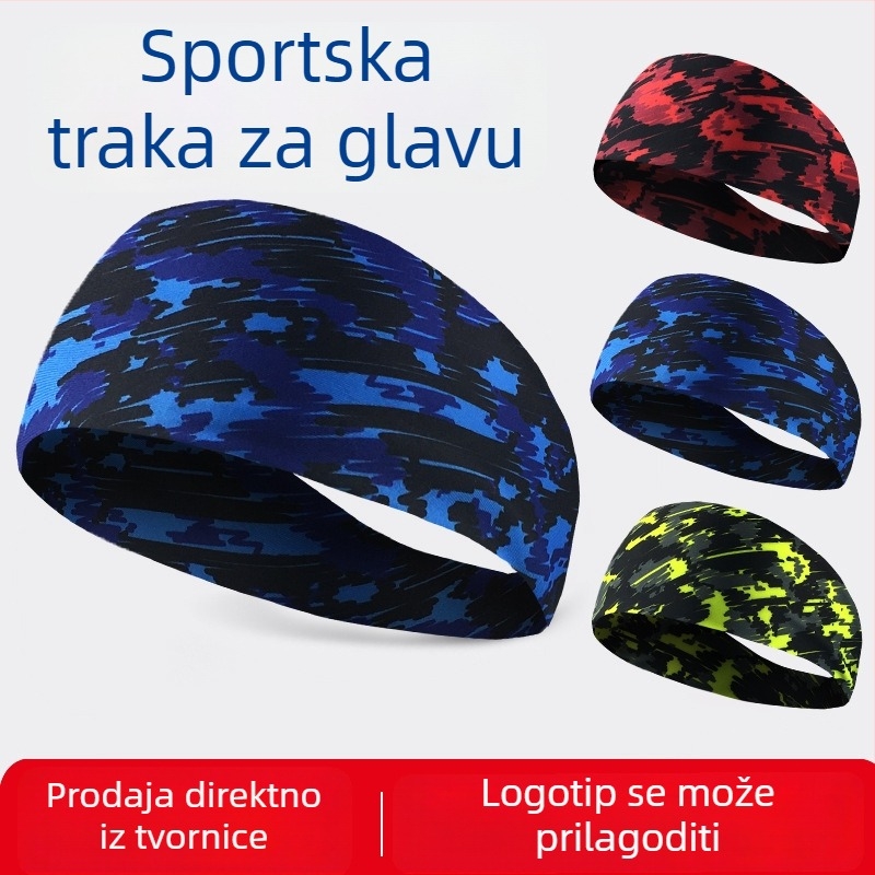 Kamuflažna Lycra traka za glavu, dišeća i upija znoj, za trčanje, fitness i ples (85% poliester, 15% spandex; šivanje)