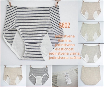 Pamukaste menstrualne gaćice za žene s prugama, visokim pojasom, produžena zaštita od curenja, brzo se suše