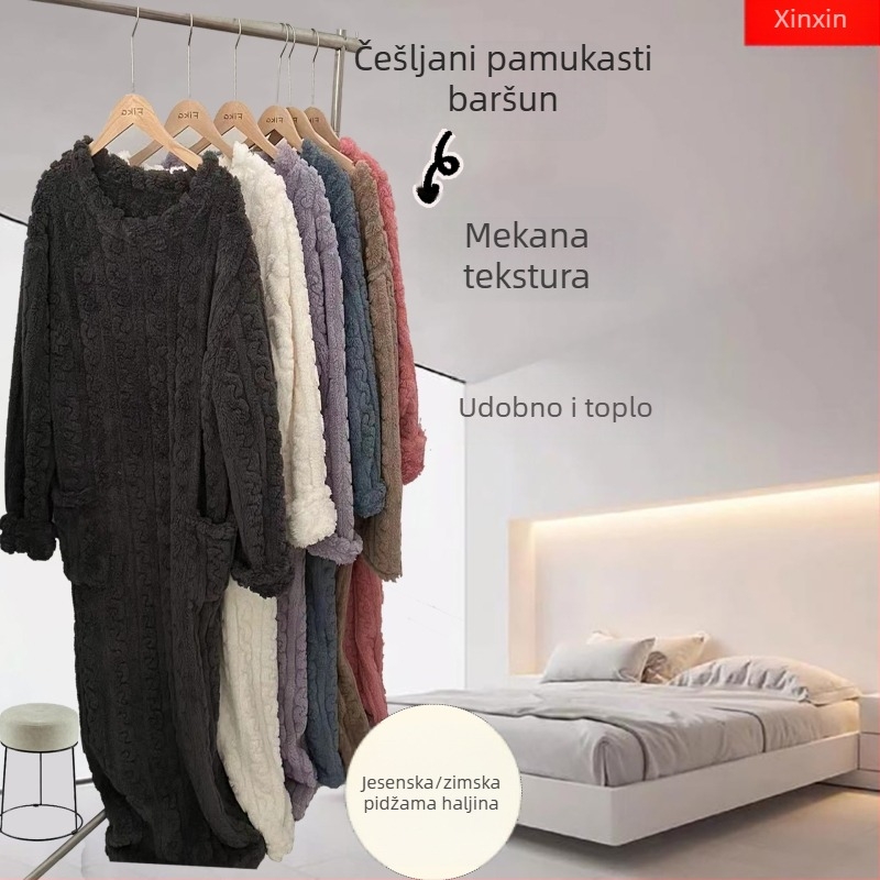 Ogrtač od Carding Cotton Wool – Gost materijal 201-250 g/m2, okrugli izrez, dugi rukavi, Za razonodu i spavanje