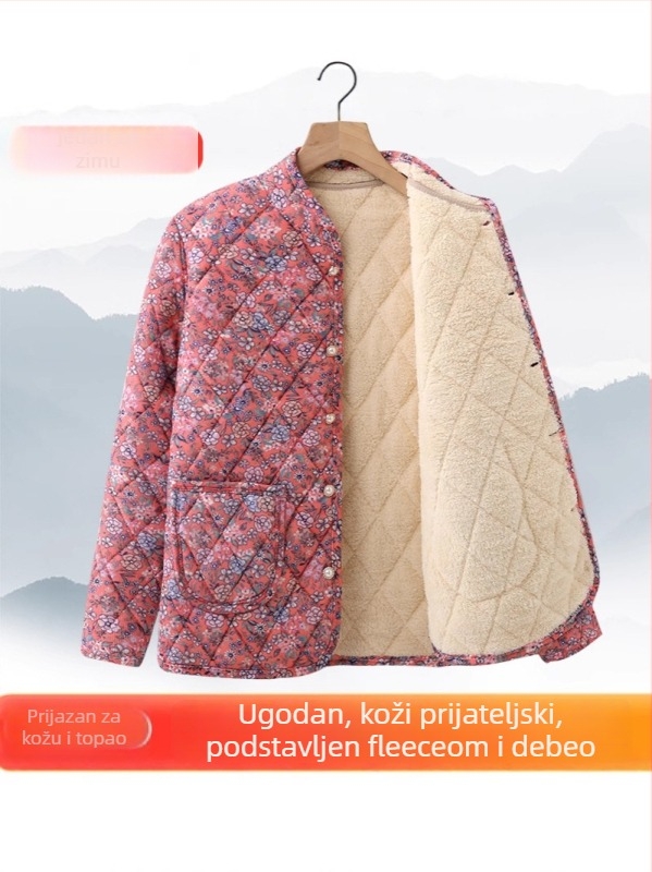 Ženski zimski kaput od pamuka s V ovratnikom, uski struk, debelo punjenje, standardna duljina