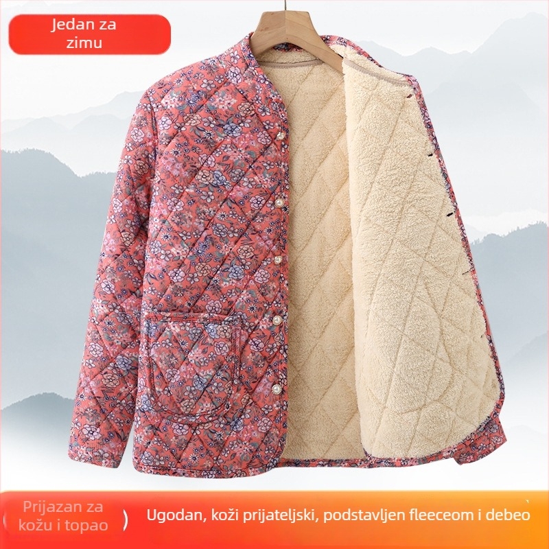 Ženski zimski kaput od pamuka s V ovratnikom, uski struk, debelo punjenje, standardna duljina