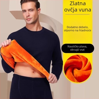 Muški zimski termalni komplet donjeg rublja — 100% poliester, debeli fleece, okrugli ovratnik, dugi rukav i hlače