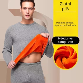 Muški zimski termalni komplet donjeg rublja — 100% poliester, debeli fleece, okrugli ovratnik, dugi rukav i hlače