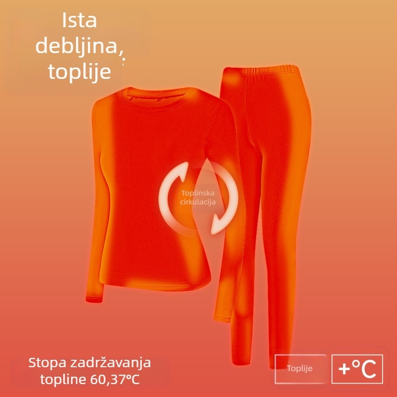 Ženski termo set baznog sloja: top i hlače s flecom, glavna tkanina poliester, podstava elastan, 181–200 g/m², zadržava toplinu