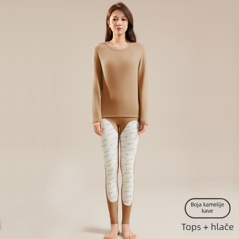 Ženski termo set baznog sloja: top i hlače s flecom, glavna tkanina poliester, podstava elastan, 181–200 g/m², zadržava toplinu