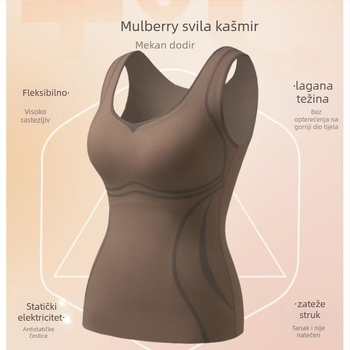 Ženski kasmirski termalni temeljni top bez rukava s V-dekolteom, gust pleteni materijal 201–250 g/m², 70–80% kašmira, s baršunastom podstavom