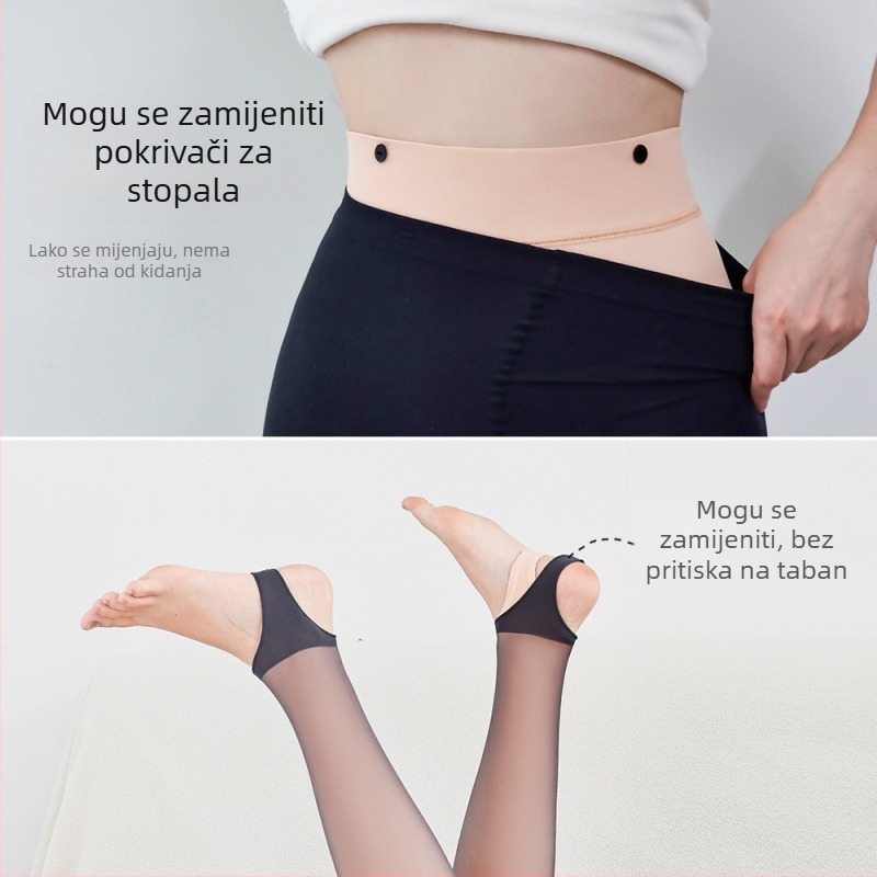 Najlon termalne hulahopke s flis podstavom, dvostruko odvojiv unutarnji sloj, crne s nogama, za jesen-zimu.
