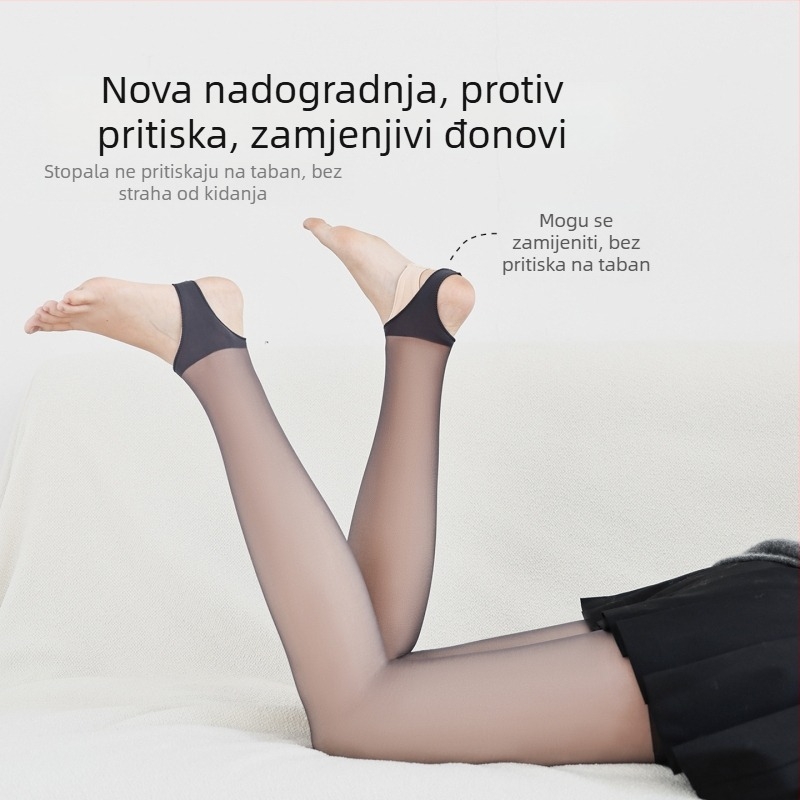 Najlon termalne hulahopke s flis podstavom, dvostruko odvojiv unutarnji sloj, crne s nogama, za jesen-zimu.