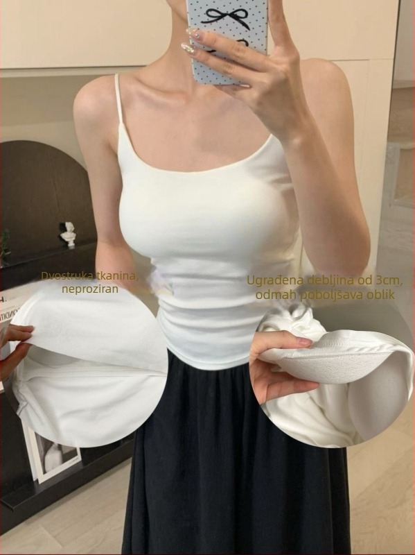 Camisole s debelim jastučem; podesivim naramenicama; RC pamuk; 201–250 g/m²; okrugli izrez