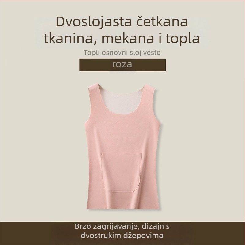 Termalna vest s dvostrukim džepovima i umetkom za prsa, kapuljača, pogodna kao baza ili vanjska odjeća, tkanina Derong akrilna vlakna, tanko 121–140 g/m2
