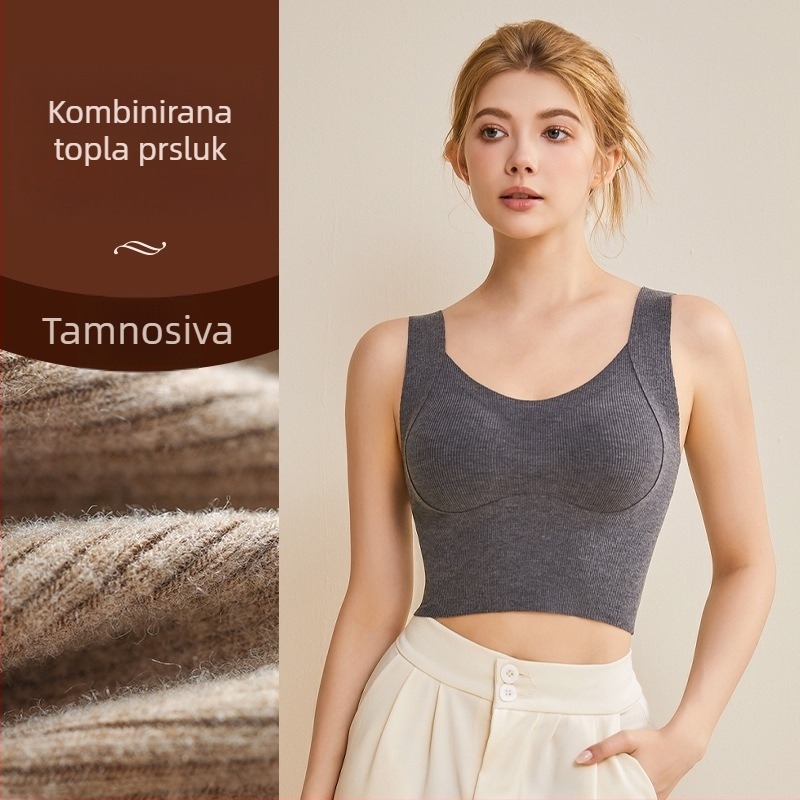 Ženska termalna vesta za jesen/zimu s ugrađenim jastučićima za dojke, dvostruki sloj, najlon, unutarnji velur