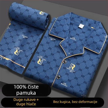 Muške pamučne pidžame, dugi rukav, široki kroj, jesen, luksuzni stil