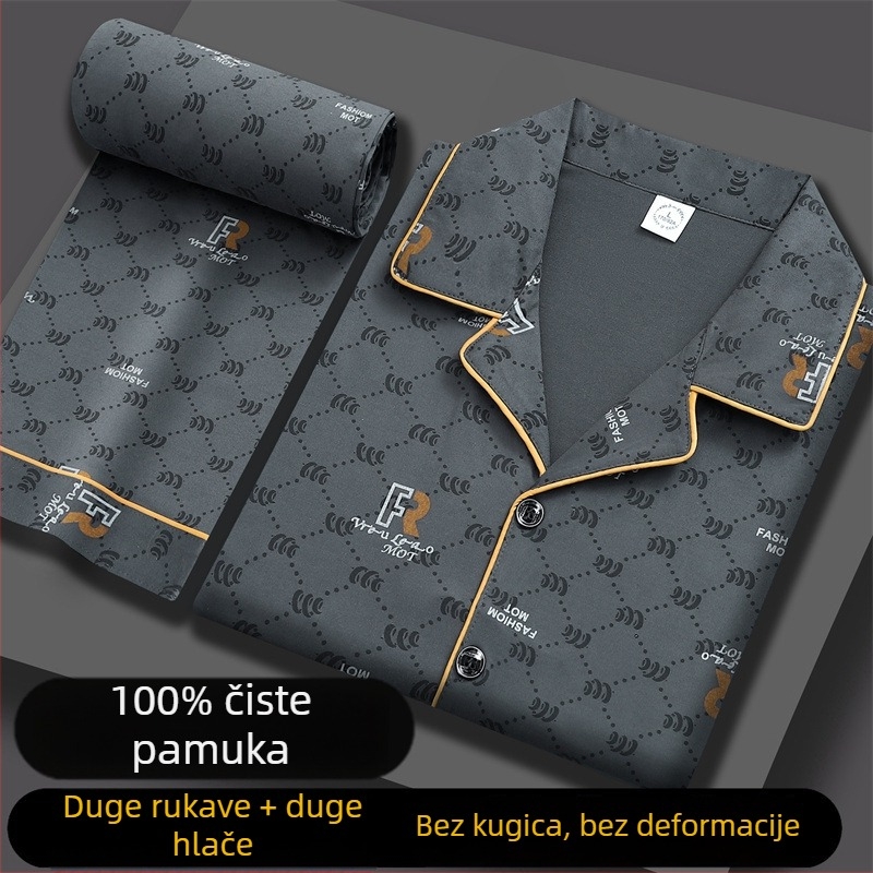 Muške pamučne pidžame, dugi rukav, široki kroj, jesen, luksuzni stil