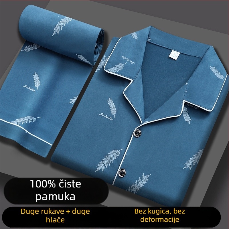 Muške pamučne pidžame, dugi rukav, široki kroj, jesen, luksuzni stil