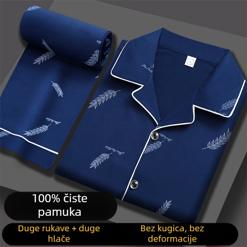 Muške pamučne pidžame, dugi rukav, široki kroj, jesen, luksuzni stil