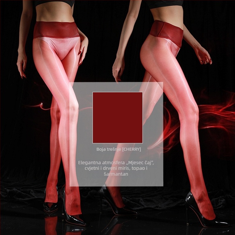 Bezšivne tajice s dizajnom Cherry Jelly, ženstvene, ultra tanke, otvorena intimna zona, sjajan Aurora završetak, 5D