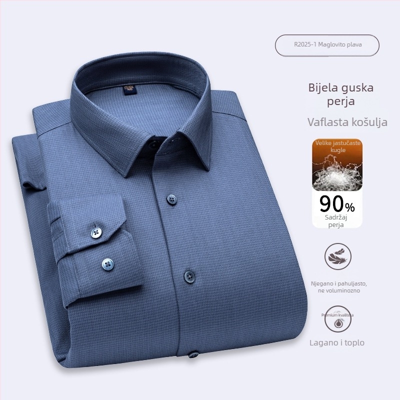 Muška košulja s dugim rukavima za jesen-zimu, poslovni stil, jednobojna s herringbone uzorkom i stojeći ovratnik